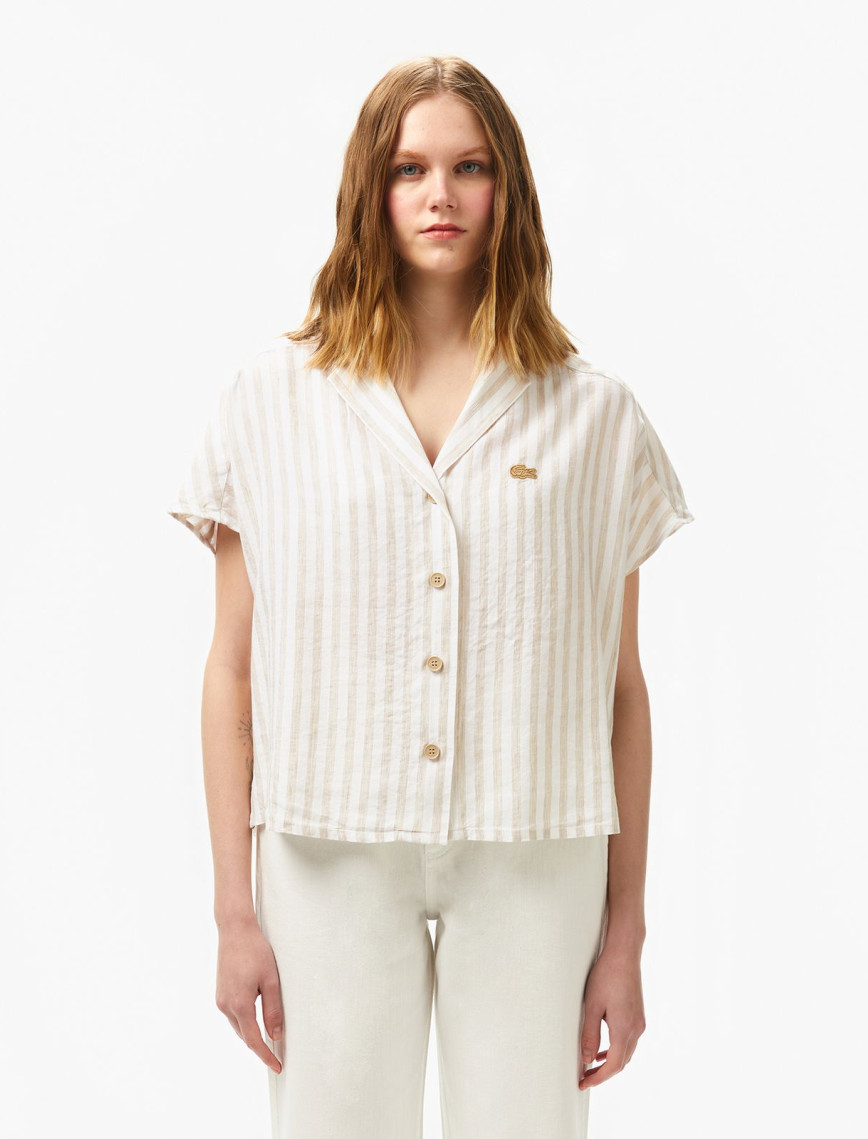 Lacoste Kadın Regular Fit Kısa Kollu Keten Beyaz Gömlek Lacoste Kadın Regular Fit Kısa Kollu Keten Beyaz Gömlek