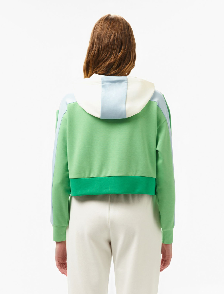 Lacoste Kadın Kapüşonlu Renk Bloklu Açık Yeşil Sweatshirt Lacoste Kadın Kapüşonlu Renk Bloklu Açık Yeşil Sweatshirt