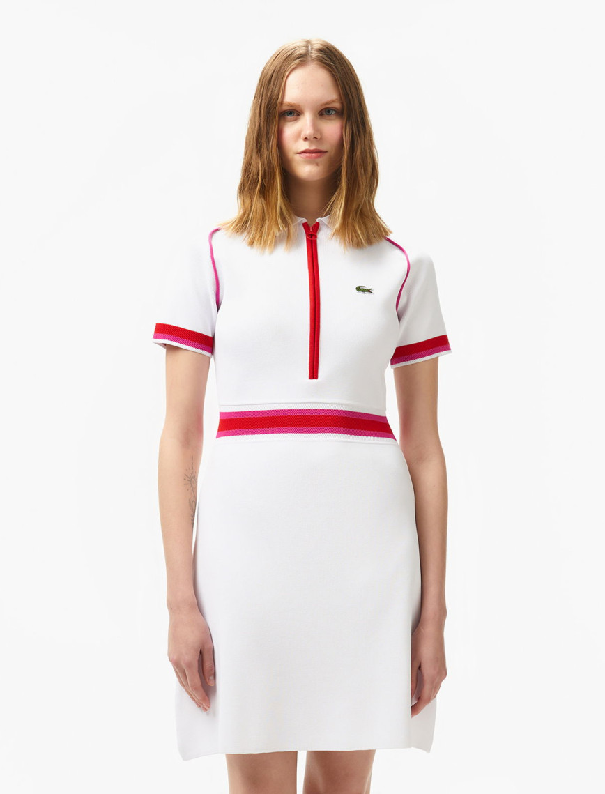 Lacoste Kadın Classic Fit Kısa Kollu Polo Yaka Renk Bloklu Beyaz Elbise Lacoste Kadın Classic Fit Kısa Kollu Polo Yaka Renk Bloklu Beyaz Elbise