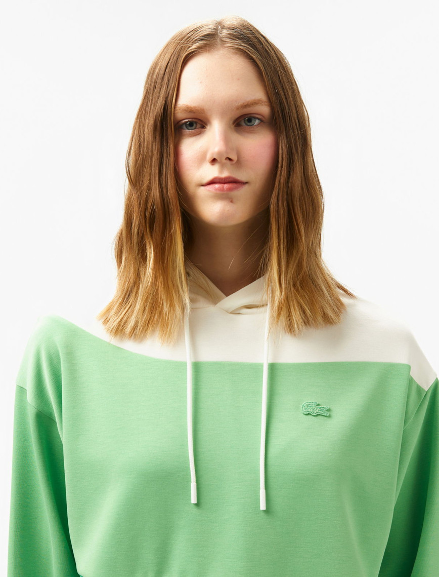 Lacoste Kadın Kapüşonlu Renk Bloklu Açık Yeşil Sweatshirt Lacoste Kadın Kapüşonlu Renk Bloklu Açık Yeşil Sweatshirt