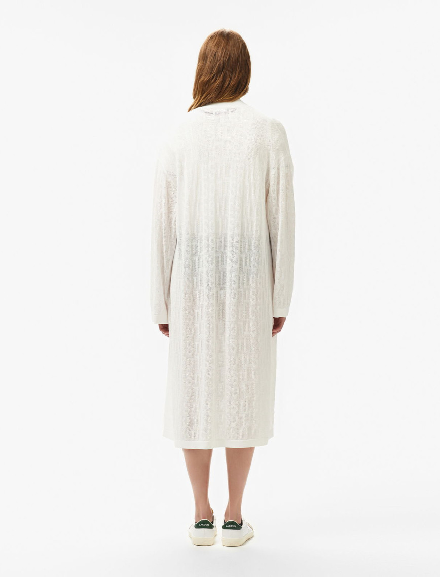 Lacoste Kadın Relaxed Fit Desenli Beyaz Hırka