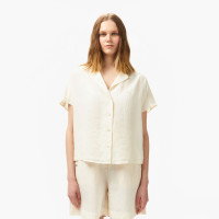Lacoste Kadın Regular Fit Kısa Kollu Keten Beyaz Gömlek