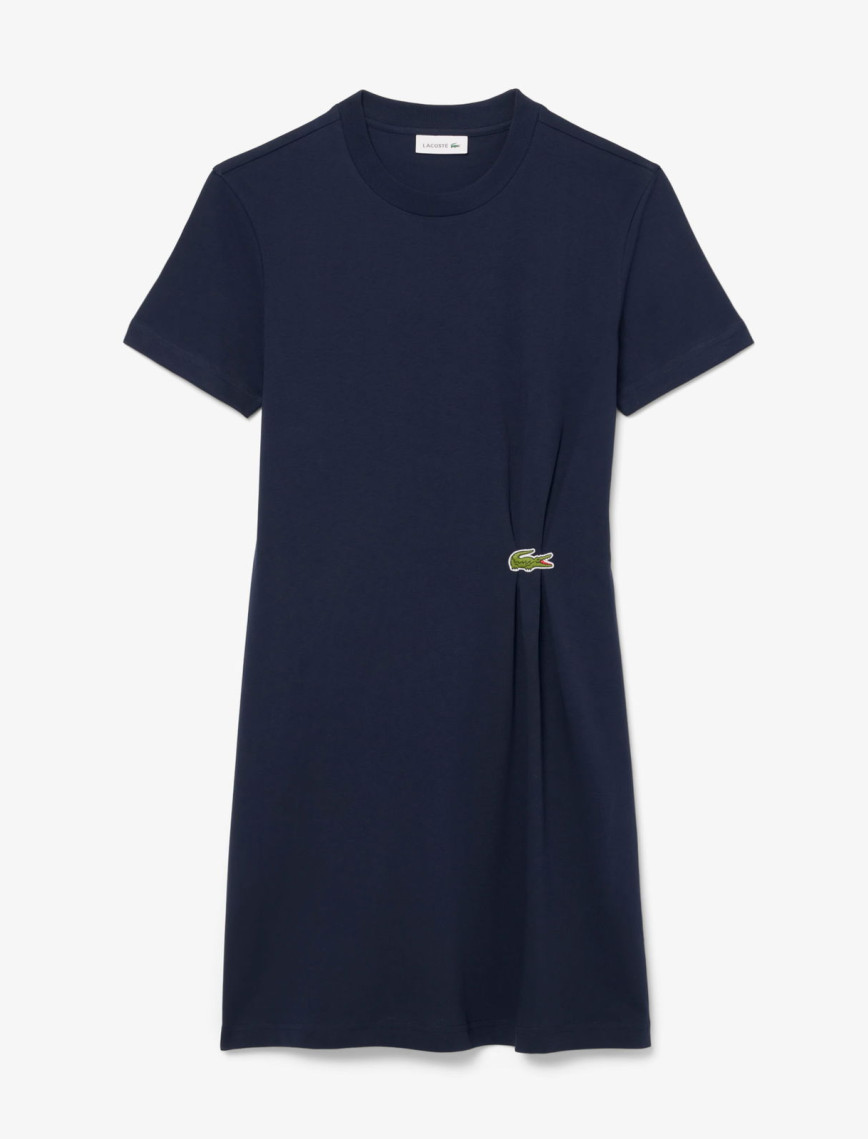 Lacoste Kadın Regular Fit Kısa Kollu Bisiklet Yaka Lacivert Elbise