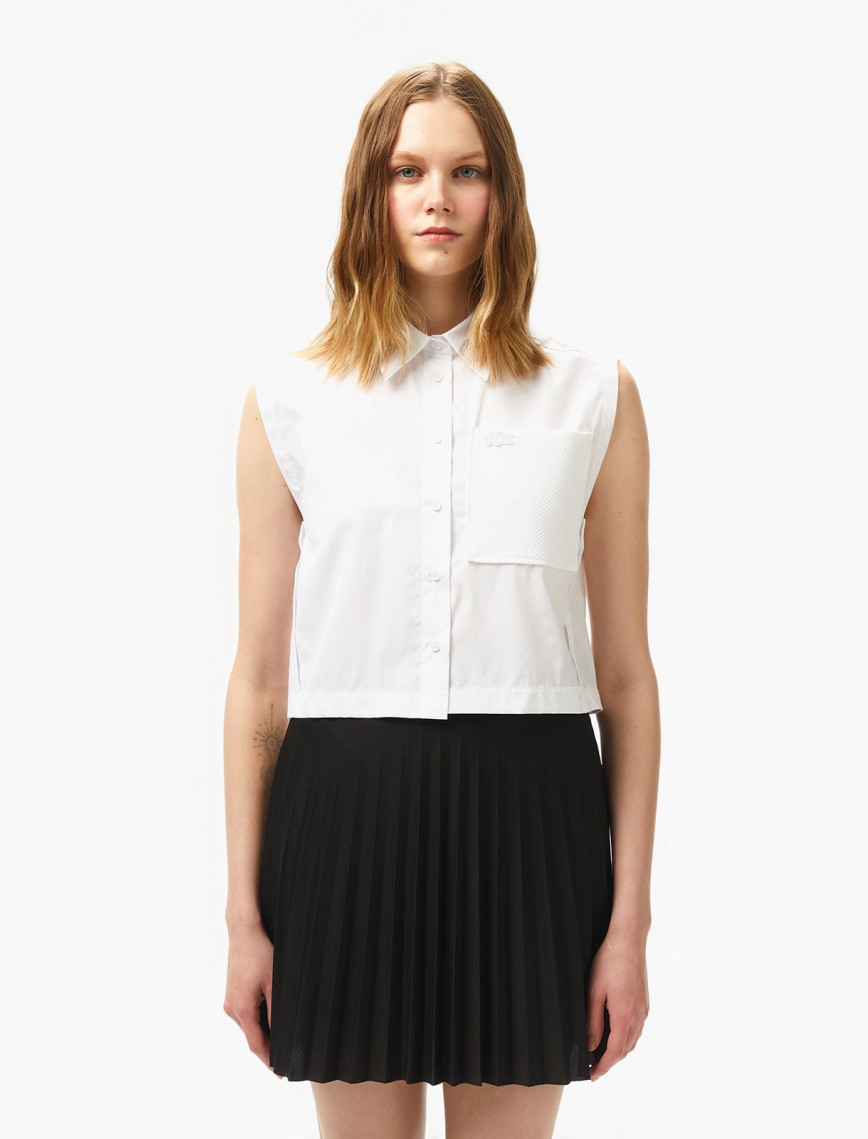 Lacoste Kadın Regular Fit Kolsuz Beyaz Gömlek