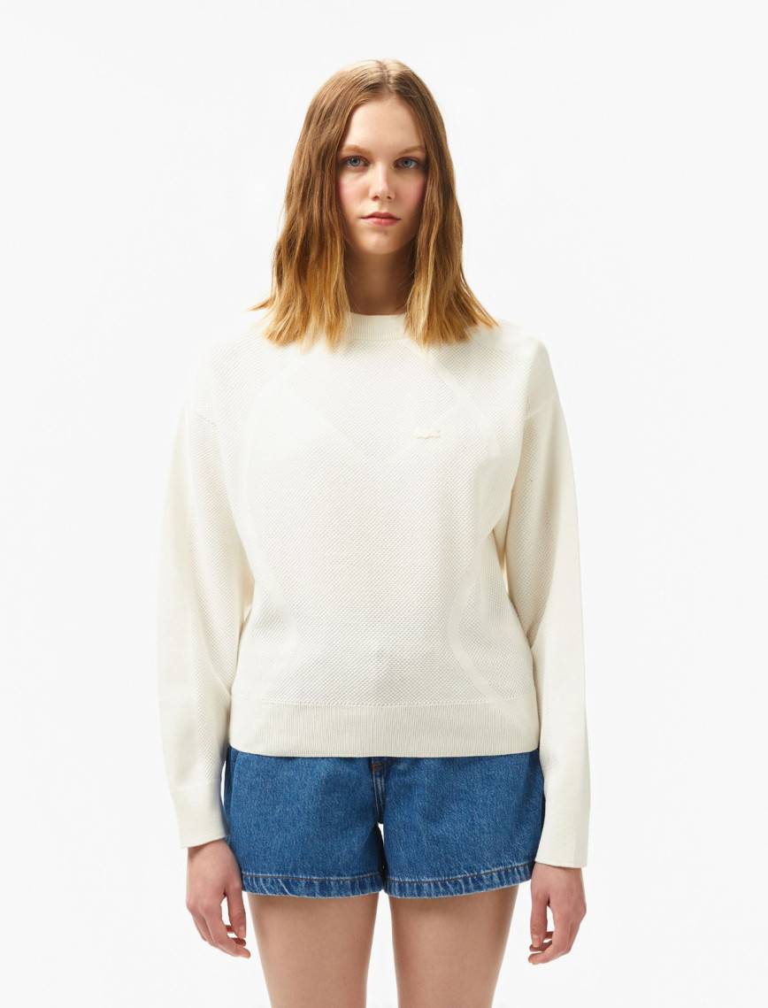 Lacoste Kadın Bisiklet Yaka Beyaz Triko Lacoste Kadın Bisiklet Yaka Beyaz Triko