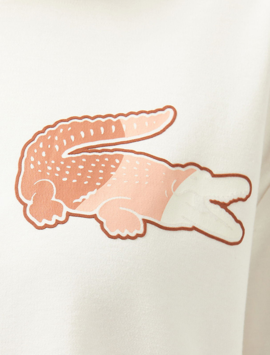 Lacoste Kadın Bisiklet Yaka Baskılı Beyaz T-Shirt