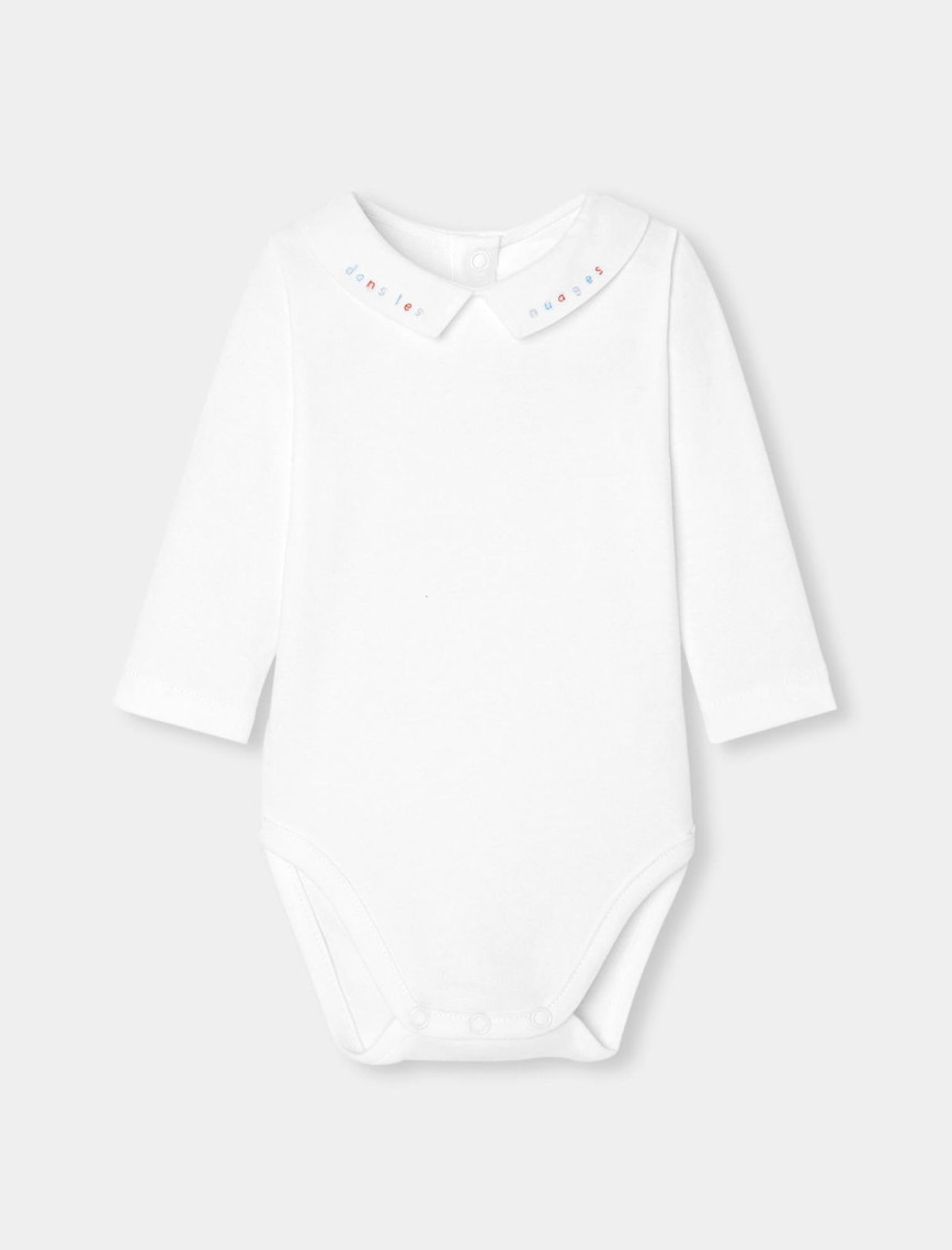 Yenidoğan Erkek Bebek El İşlemeli Poplin Yaka Uzun Kollu Body Yenidoğan Erkek Bebek El İşlemeli Poplin Yaka Uzun Kollu Body