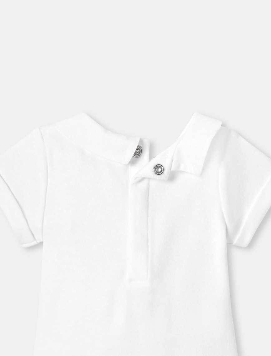 Yenidoğan Erkek Bebek El İşlemeli Poplin Yaka Kısa Kollu Body Yenidoğan Erkek Bebek El İşlemeli Poplin Yaka Kısa Kollu Body