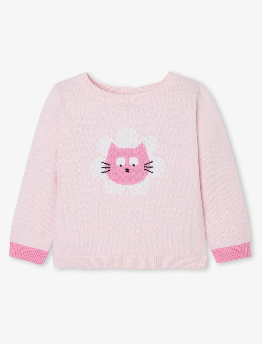 Jacadi Paris Kız Bebek Kedi Desenli Intarsia Örgü Kazak Jacadi Paris Kız Bebek Kedi Desenli Intarsia Örgü Kazak