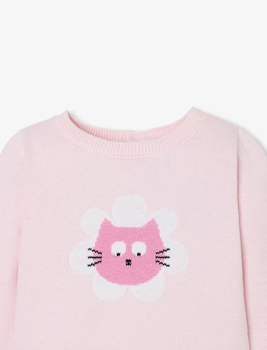 Jacadi Paris Kız Bebek Kedi Desenli Intarsia Örgü Kazak Jacadi Paris Kız Bebek Kedi Desenli Intarsia Örgü Kazak