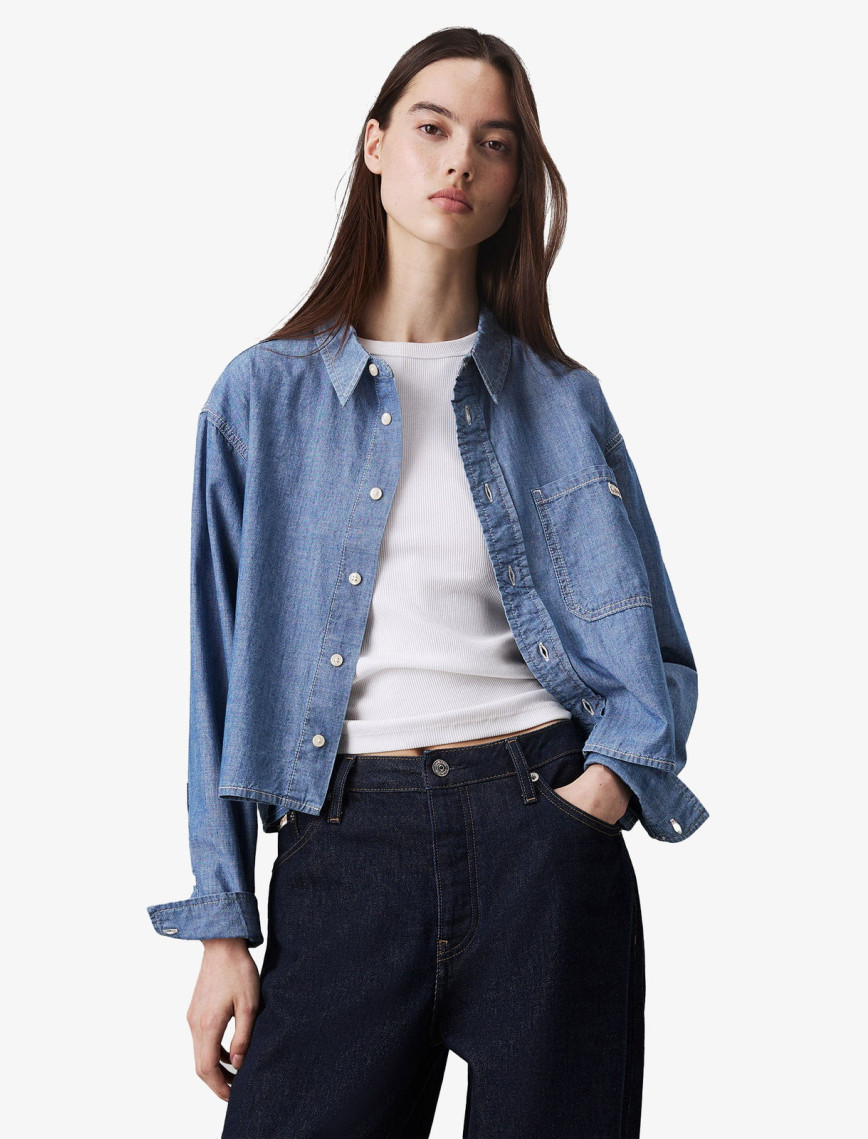Calvin Klein Cropped Dad Denim Kadın Lacivert Gömlek Calvin Klein Cropped Dad Denim Kadın Lacivert Gömlek