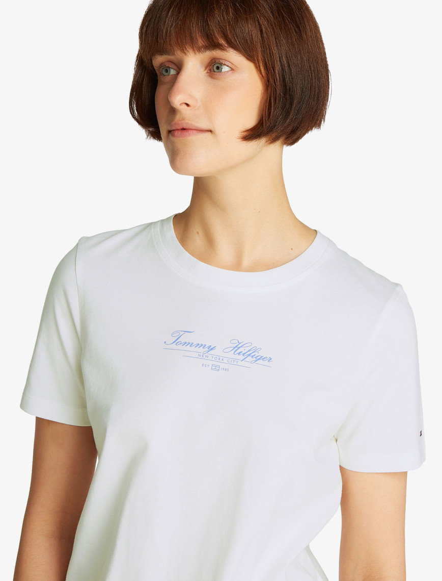 Tommy Hilfiger Reg Script C-Nk Kadın Beyaz T-Shirt Tommy Hilfiger Reg Script C-Nk Kadın Beyaz T-Shirt