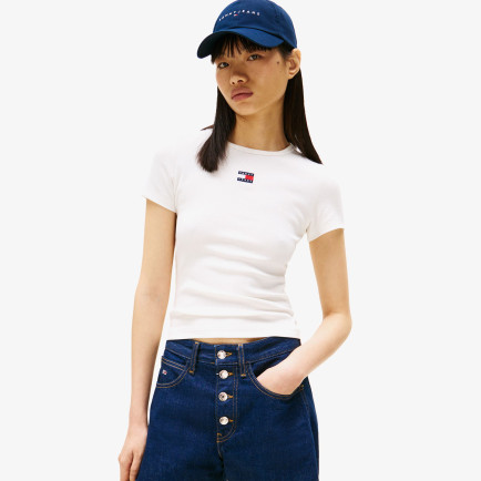 Tommy Jeans Slim Badge Rib Kadın Beyaz T-Shirt