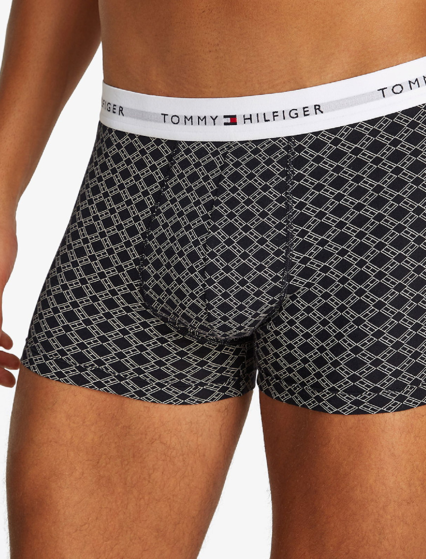 Tommy Hilfiger 3'lü Trunk Print Erkek Gri Boxer Tommy Hilfiger 3'lü Trunk Print Erkek Gri Boxer