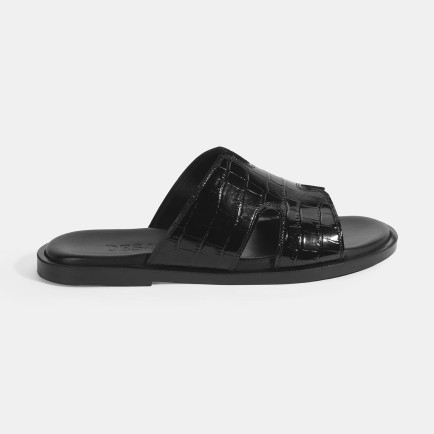 Erkek Siyah Kroko Desenli Deri Terlik Erkek Siyah Kroko Desenli Deri Terlik