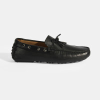 Erkek Siyah Bağcık Detaylı Slip-On Deri Loafer Erkek Siyah Bağcık Detaylı Slip-On Deri Loafer