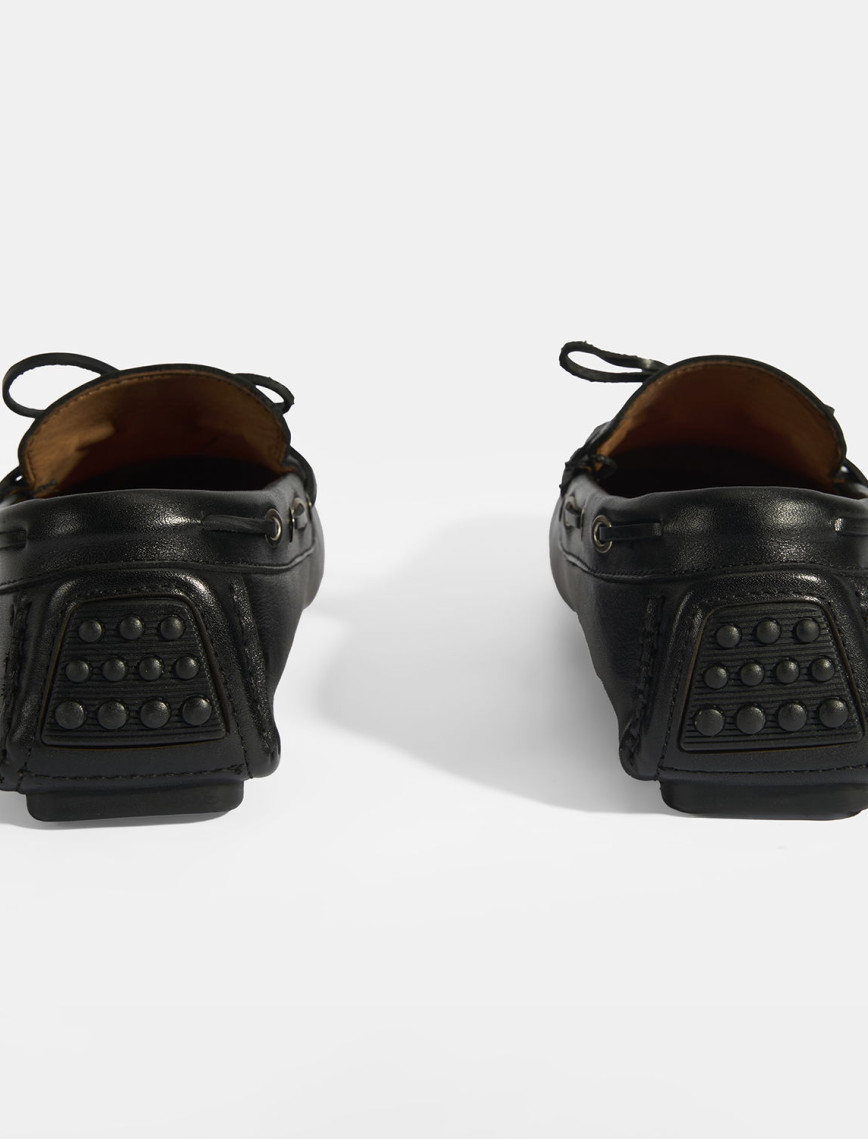 Erkek Siyah Bağcık Detaylı Slip-On Deri Loafer Erkek Siyah Bağcık Detaylı Slip-On Deri Loafer