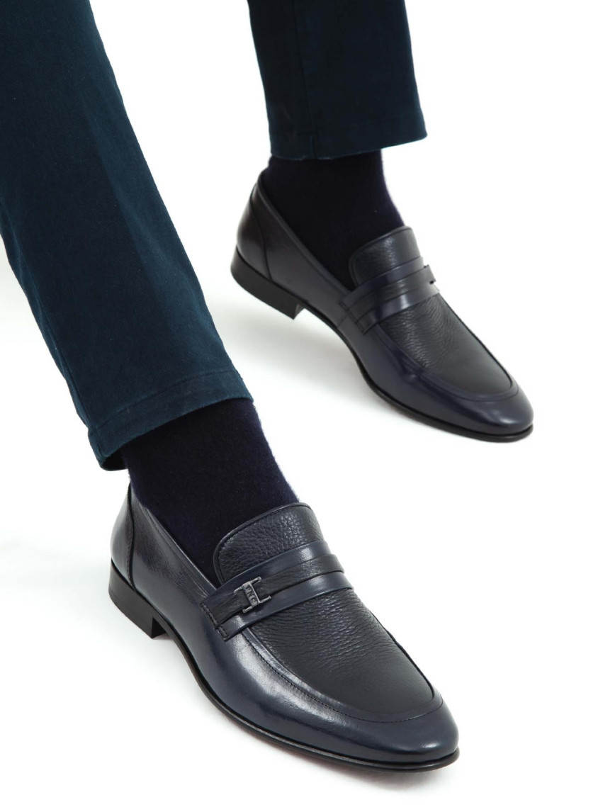 Tamer Tanca Erkek Hakiki Deri Lacivert Makosen Ayakkabı