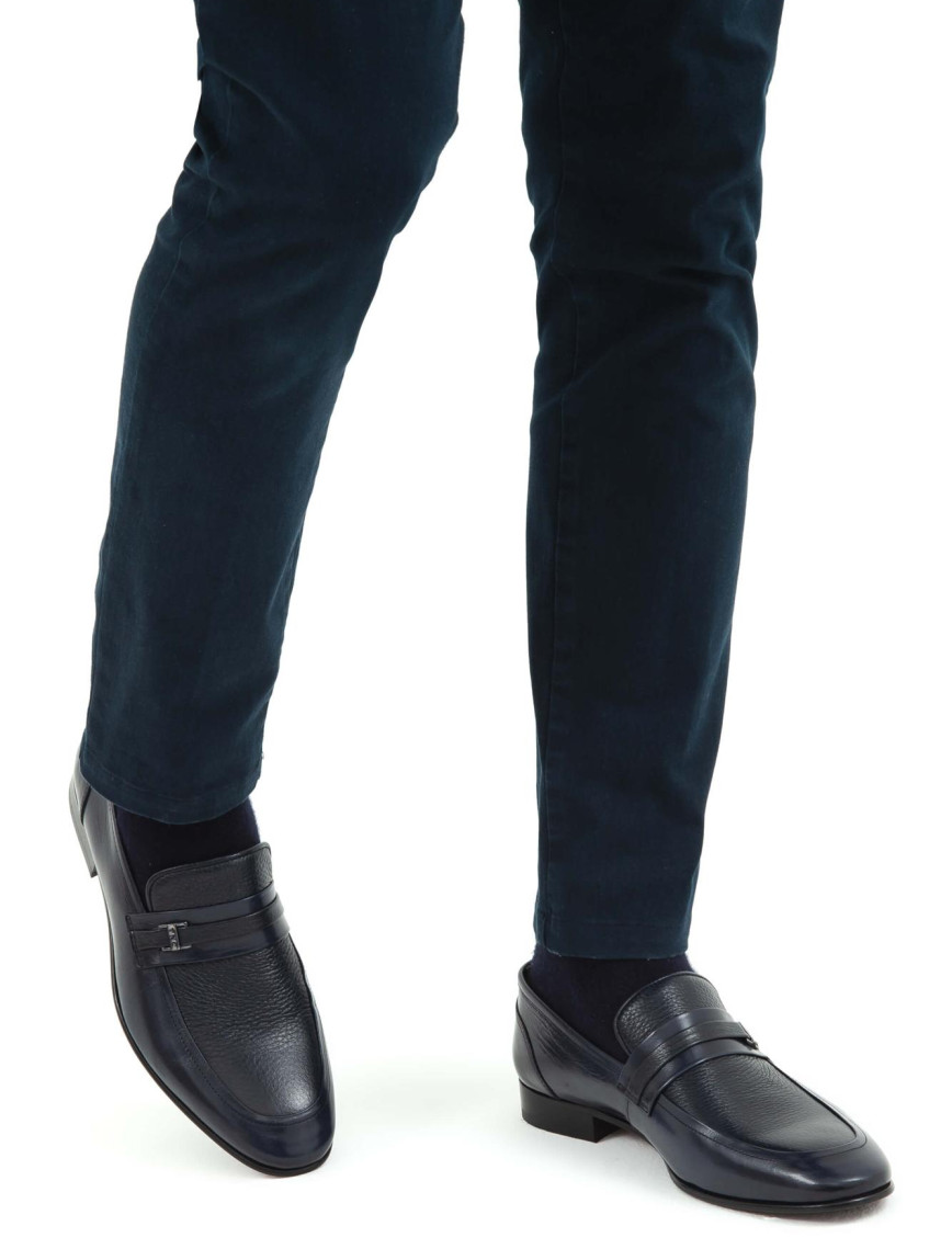 Tamer Tanca Erkek Hakiki Deri Lacivert Makosen Ayakkabı