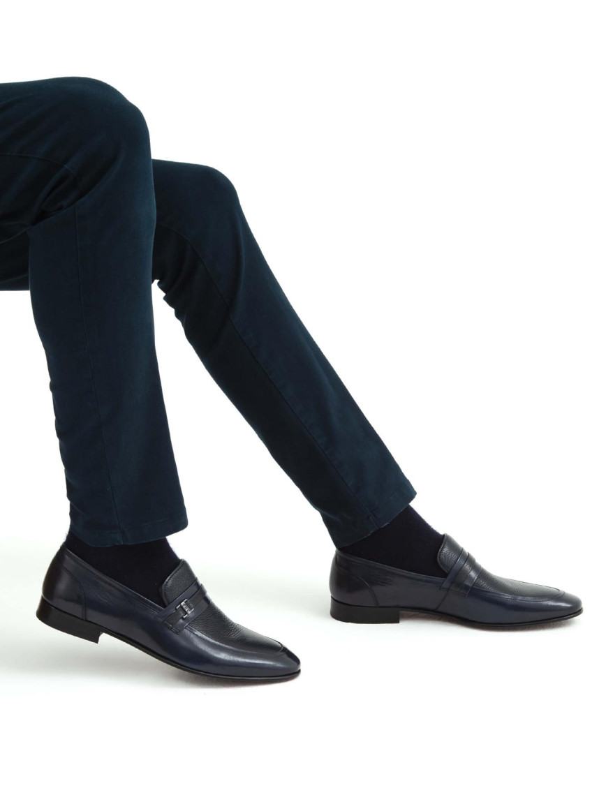 Tamer Tanca Erkek Hakiki Deri Lacivert Makosen Ayakkabı