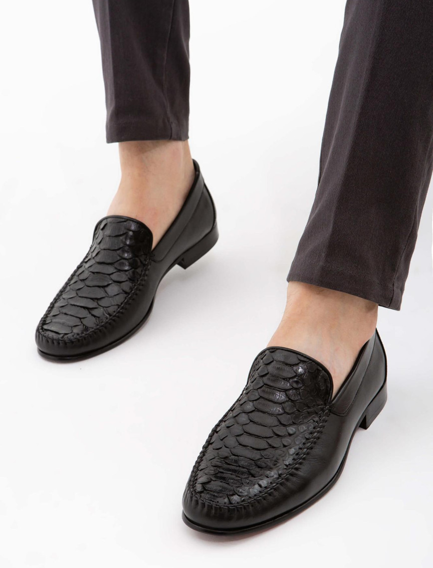 Tamer Tanca Erkek Hakiki Deri Siyah Yılan Loafer Ayakkabı Tamer Tanca Erkek Hakiki Deri Siyah Yılan Loafer Ayakkabı