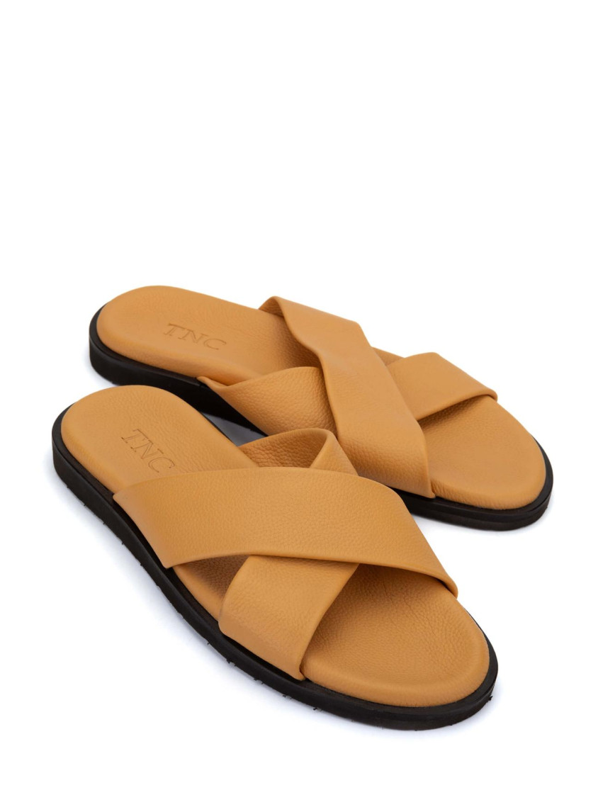 Tamer Tanca Erkek Hakiki Deri Sarı Terlik