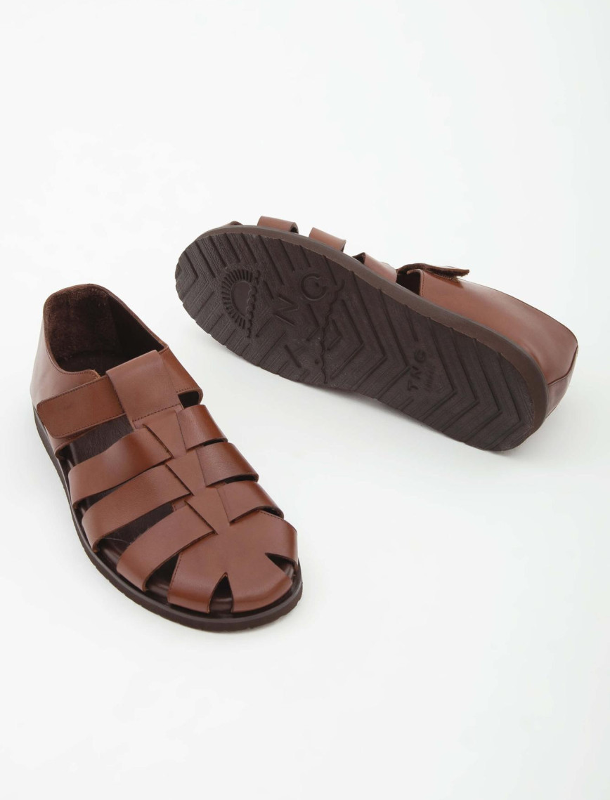 Tamer Tanca Erkek Hakiki Deri Taba Günlük Sandalet