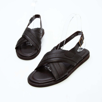 Tamer Tanca Erkek Hakiki Deri Kahverengi Düz Sandalet Tamer Tanca Erkek Hakiki Deri Kahverengi Düz Sandalet