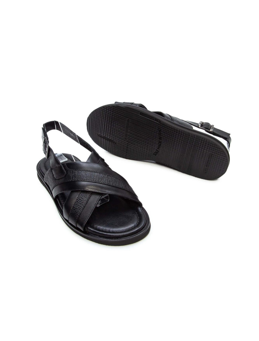 Tamer Tanca Erkek Hakiki Deri Siyah Düz Sandalet Tamer Tanca Erkek Hakiki Deri Siyah Düz Sandalet