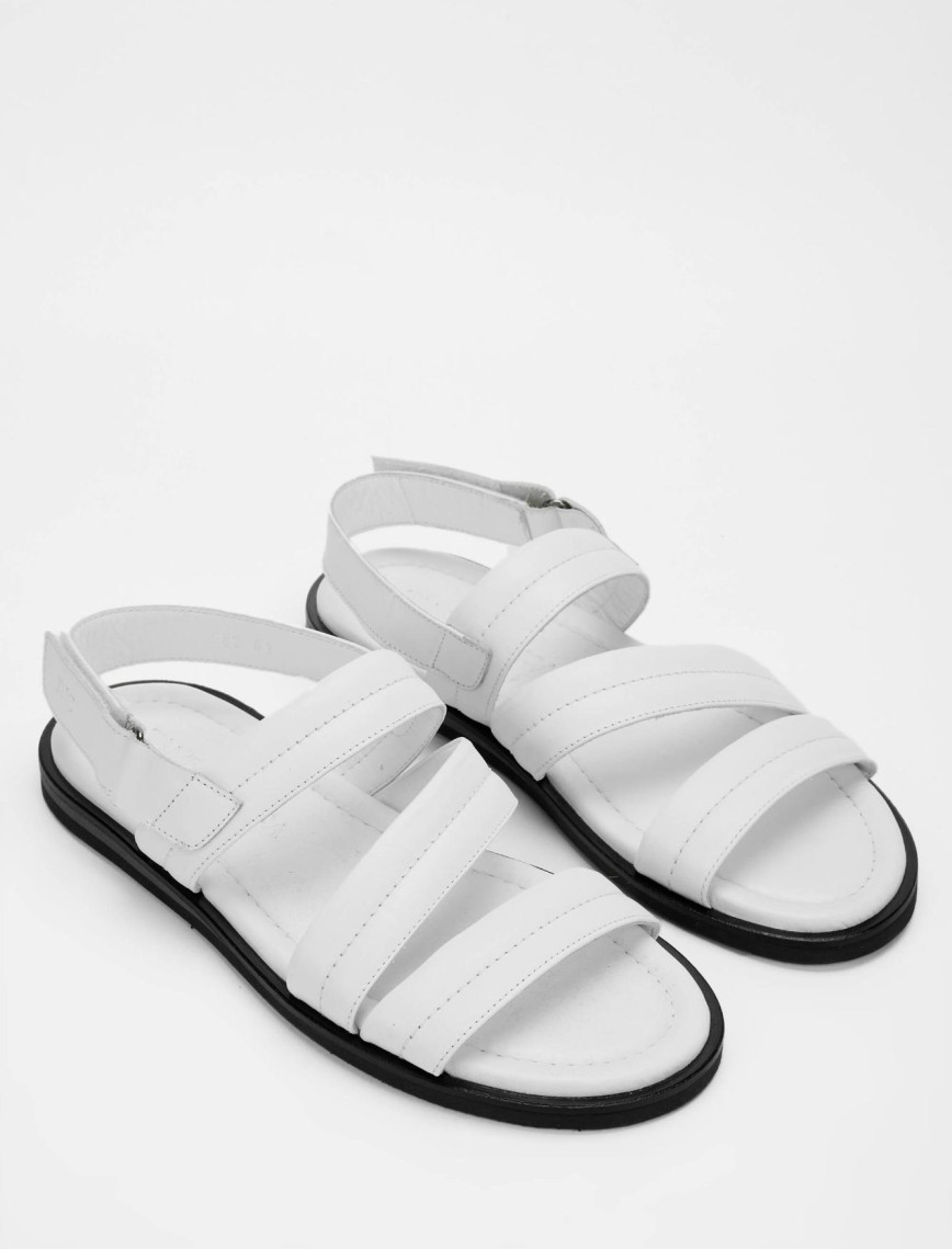 Tamer Tanca Erkek Hakiki Deri Beyaz Düz Sandalet