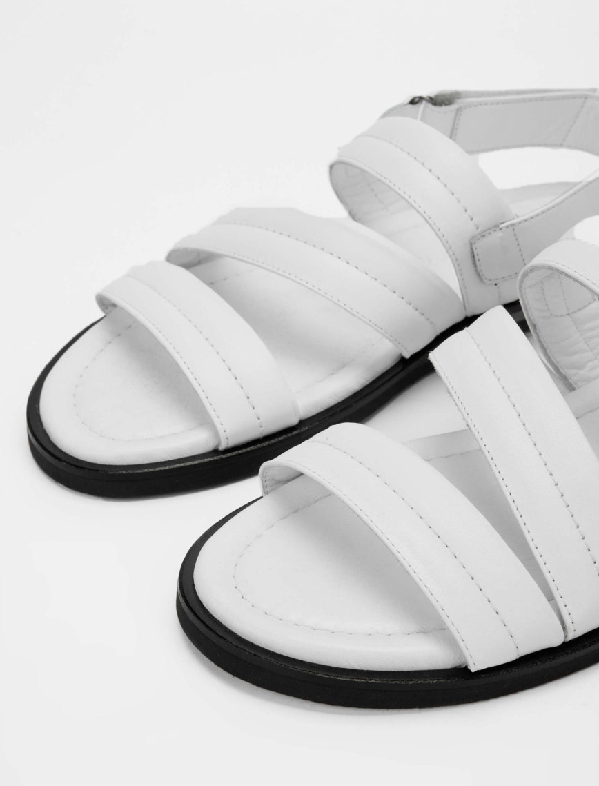 Tamer Tanca Erkek Hakiki Deri Beyaz Düz Sandalet