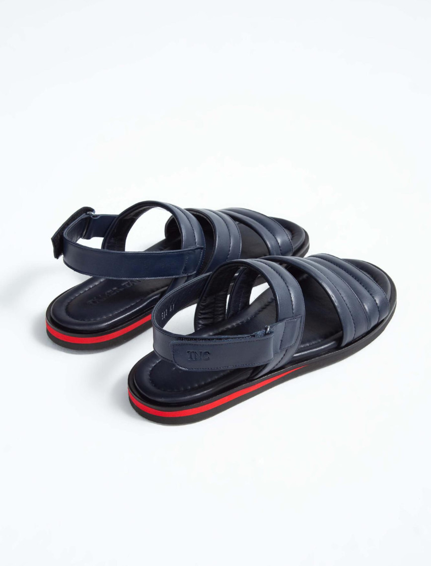 Tamer Tanca Erkek Hakiki Deri Lacivert Düz Sandalet