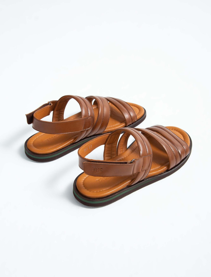 Tamer Tanca Erkek Hakiki Deri Taba Düz Sandalet