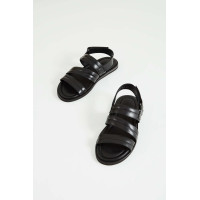 Tamer Tanca Erkek Hakiki Deri Siyah Düz Sandalet