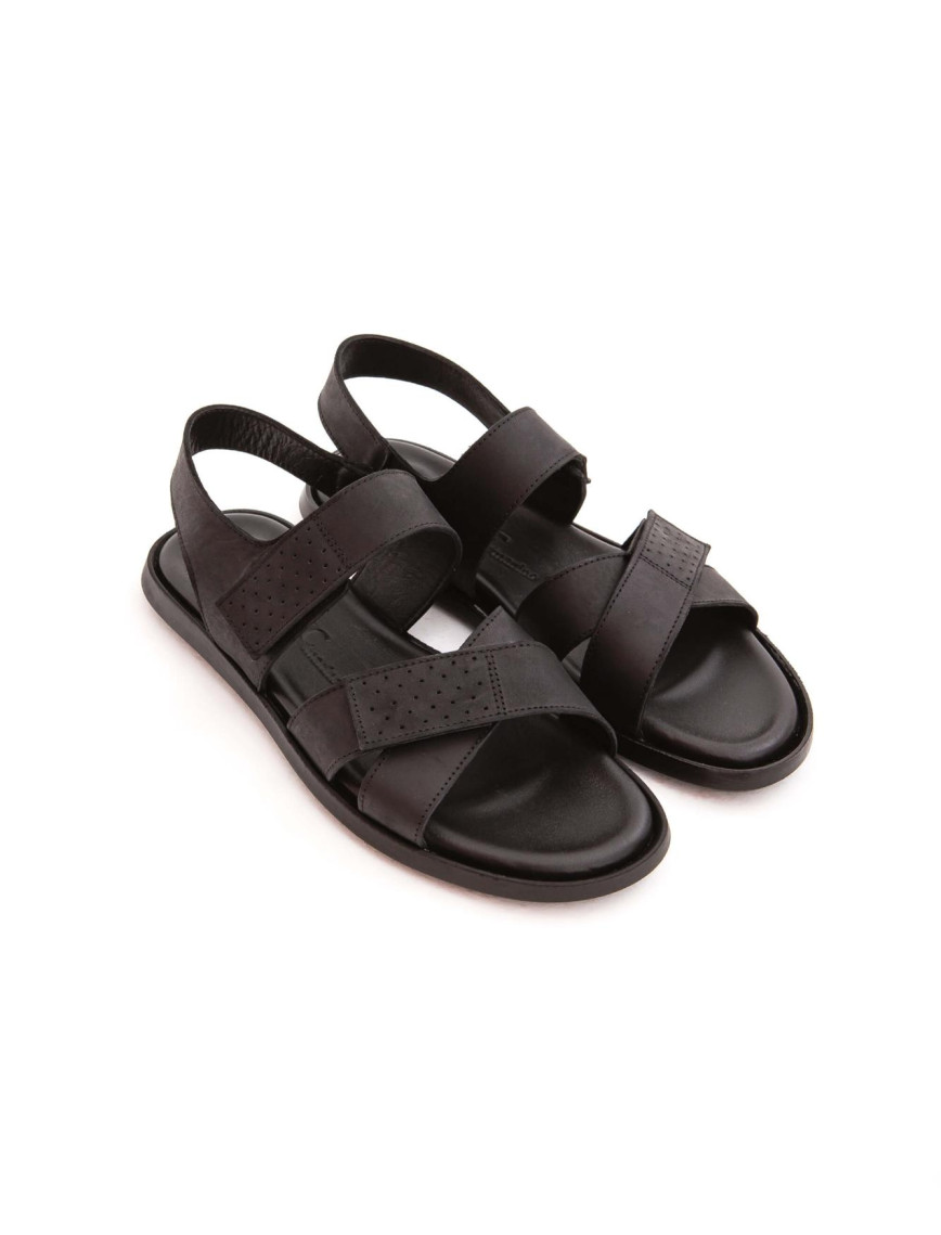 Tamer Tanca Erkek Hakiki Deri Siyah Günlük Sandalet