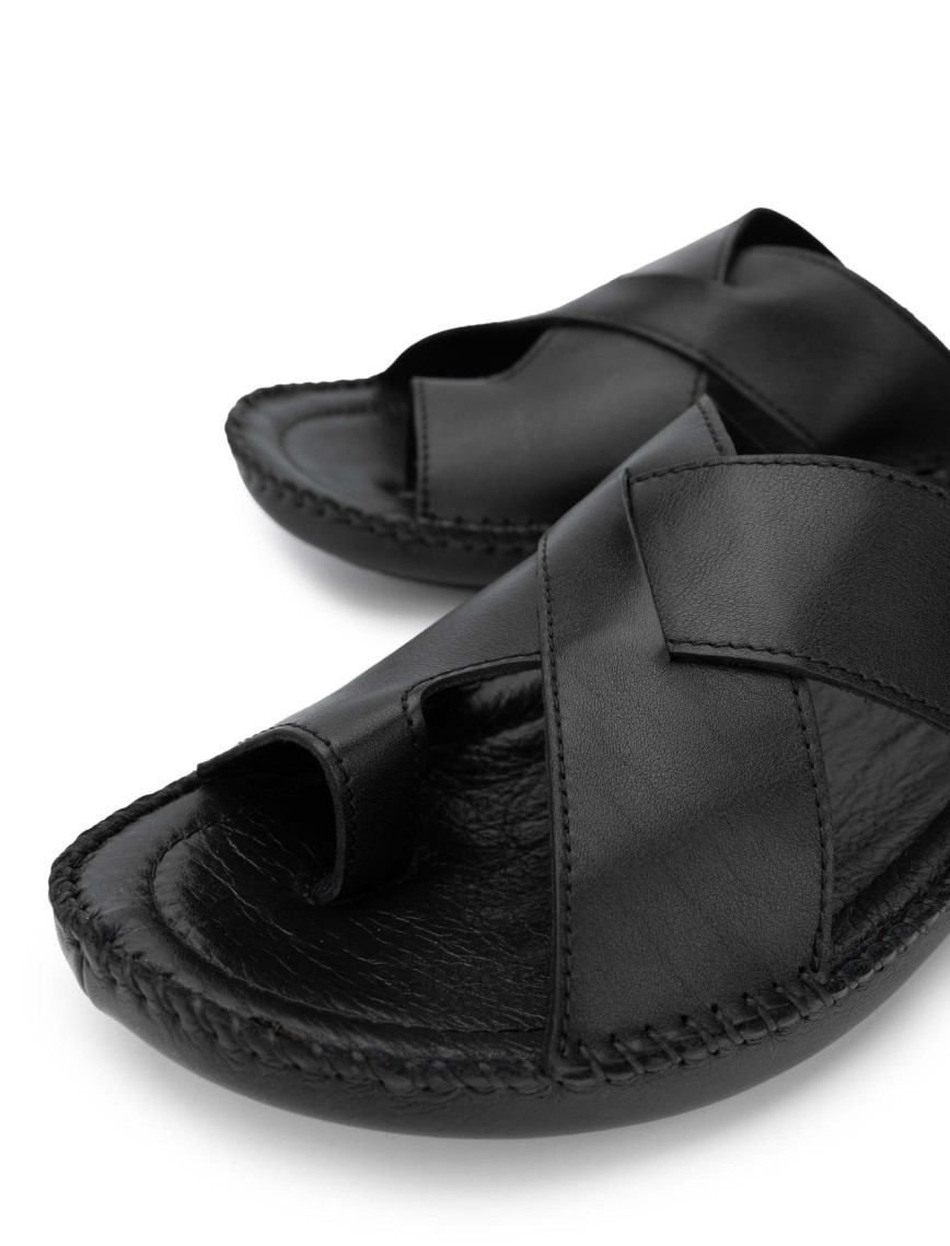 Tamer Tanca Erkek Hakiki Deri Siyah Günlük Terlik
