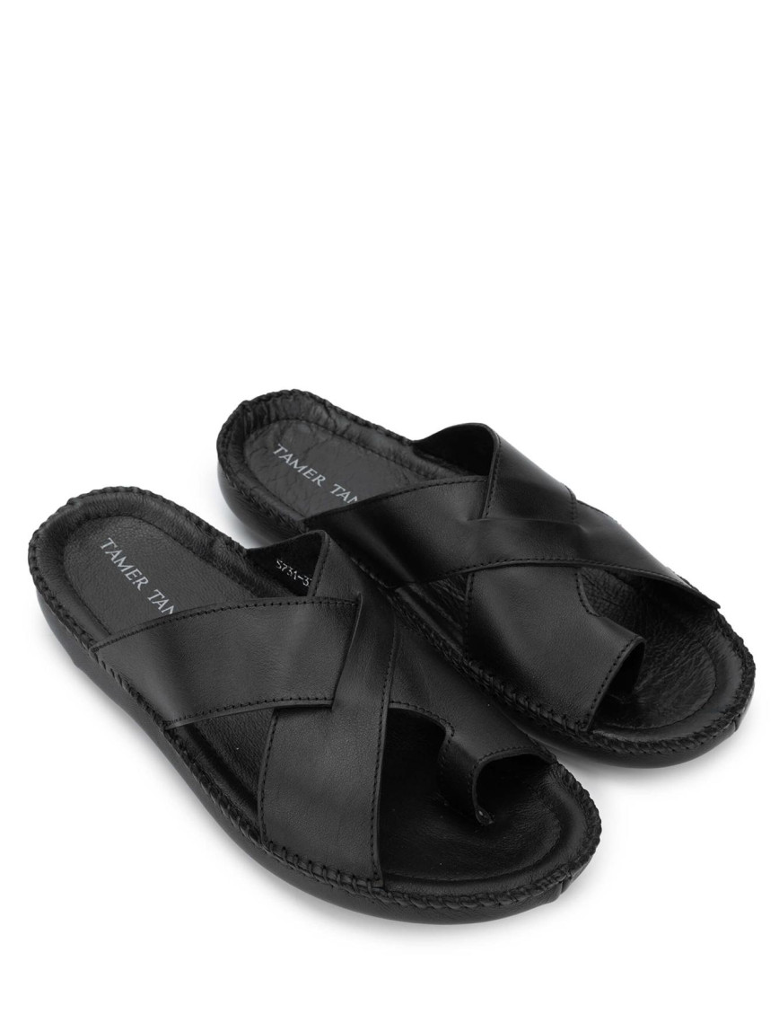 Tamer Tanca Erkek Hakiki Deri Siyah Günlük Terlik