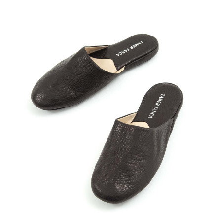 Tamer Tanca Erkek Hakiki Deri Siyah Ev Terliği Terlik