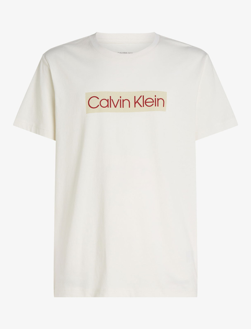 Calvin Klein Label Print Erkek Beyaz T-Shirt Calvin Klein Label Print Erkek Beyaz T-Shirt
