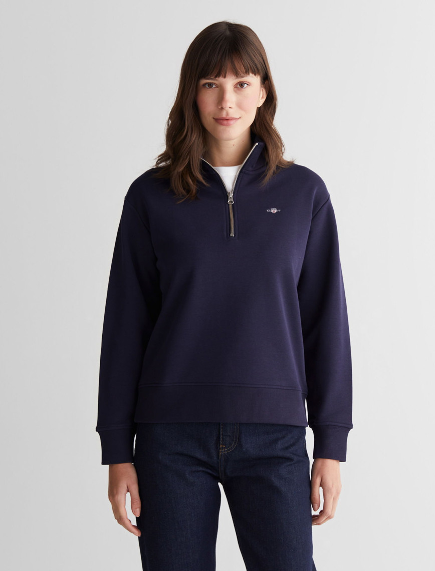 GANT Kadın Beyaz Relaxed Fit Yarım Fermuarlı Sweatshirt GANT Kadın Beyaz Relaxed Fit Yarım Fermuarlı Sweatshirt