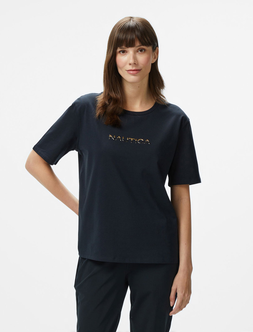 Nautica Kadın Beyaz Regular Fit Baskılı T-Shirt Nautica Kadın Beyaz Regular Fit Baskılı T-Shirt