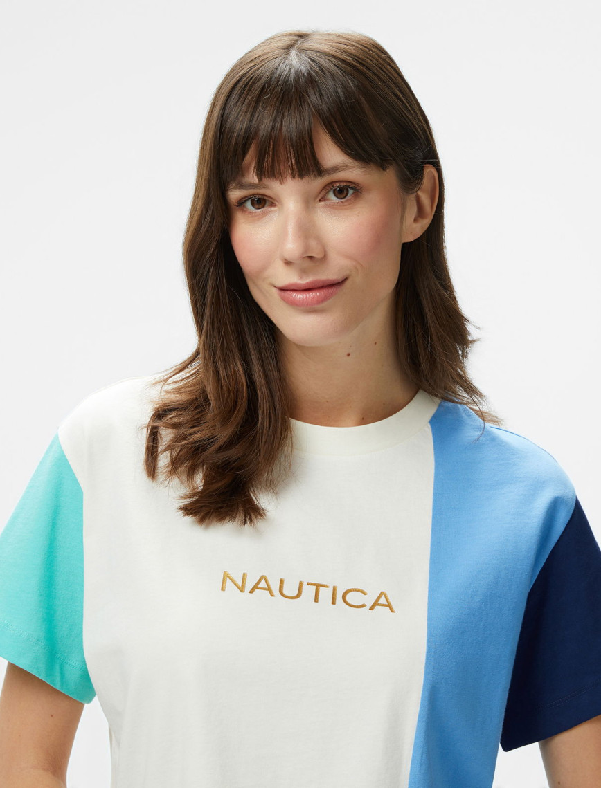 Nautica Kadın Mavi Regular Fit Renk Bloklu T-Shirt Nautica Kadın Mavi Regular Fit Renk Bloklu T-Shirt