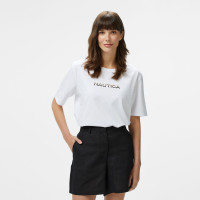 Nautica Kadın Beyaz Regular Fit Baskılı T-Shirt Nautica Kadın Beyaz Regular Fit Baskılı T-Shirt