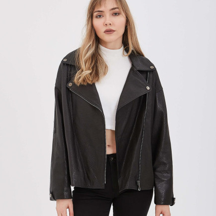 Tamer Tanca Kadın Hakiki Deri Siyah Deri Mont