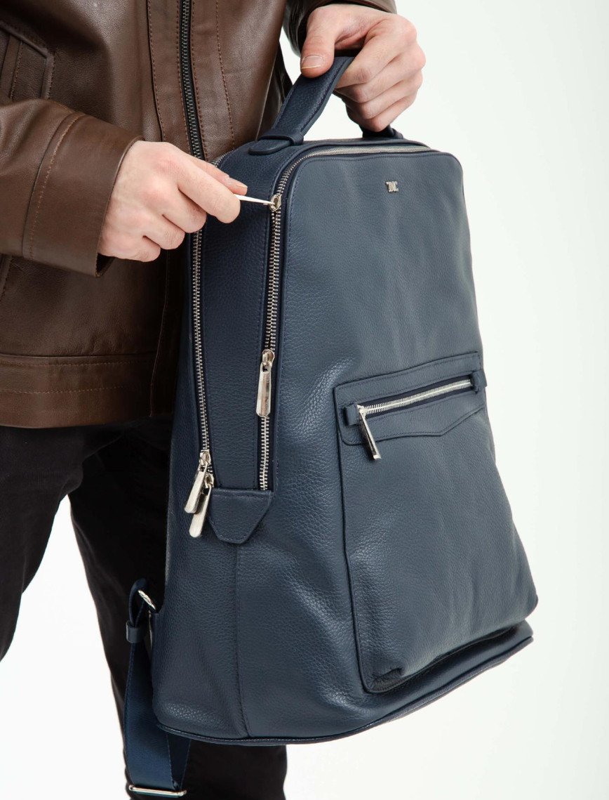 Tamer Tanca Erkek Hakiki Deri Lacivert Sırt Çantası