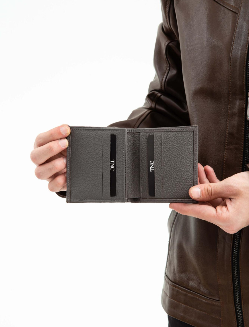 Tamer Tanca Erkek Hakiki Deri Gri Cüzdan Cuzdan