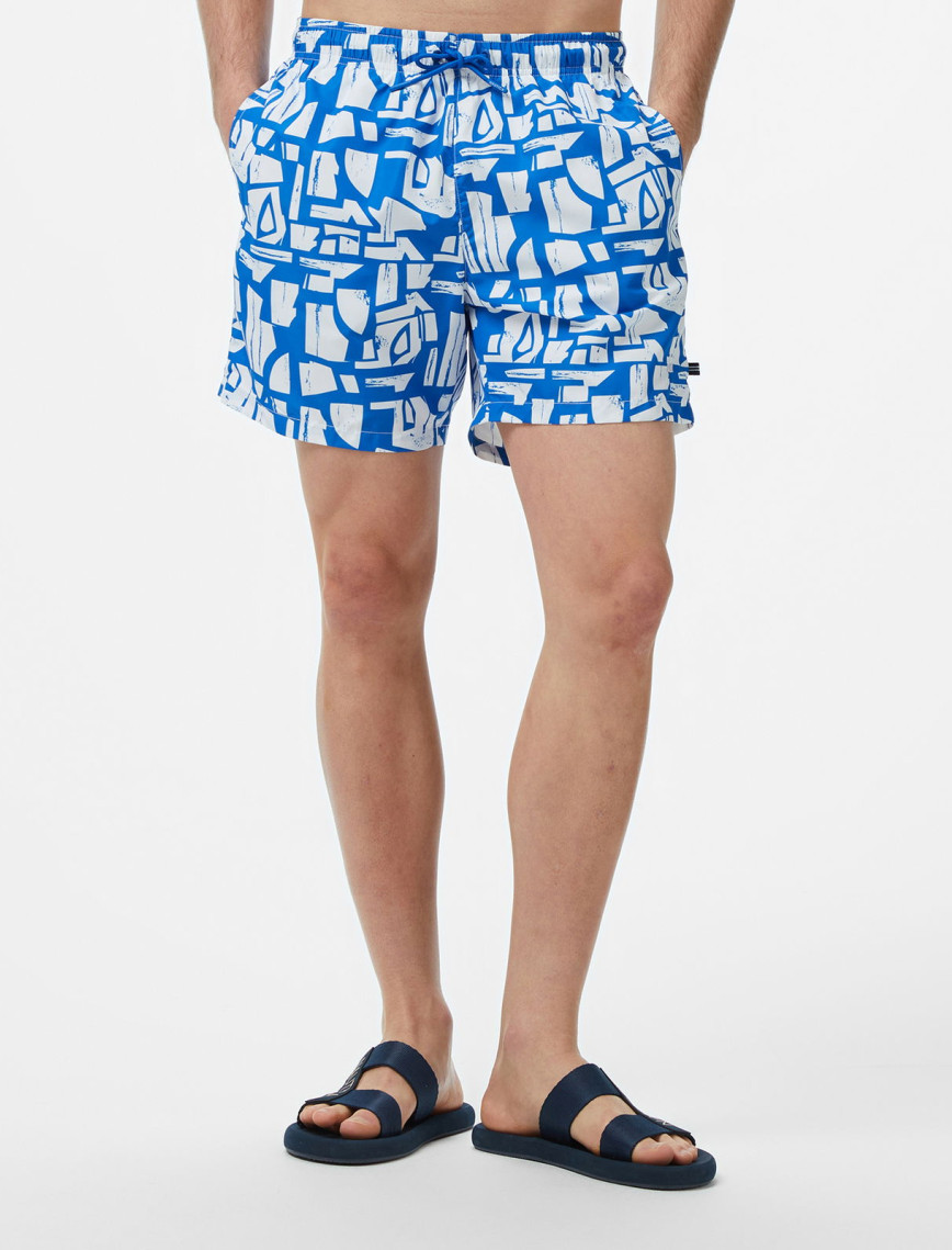 Nautica Erkek Mavi Regular Fit Desenli Mayo Şort