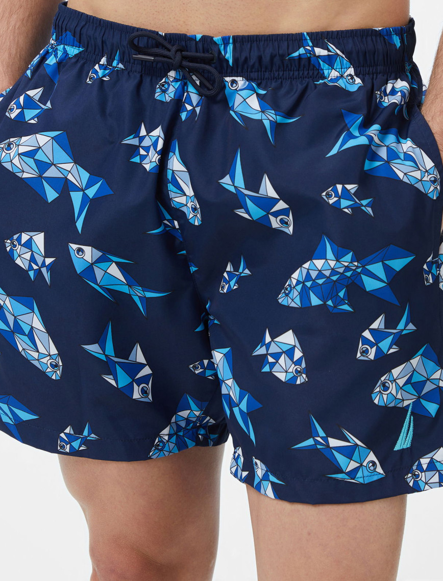 Nautica Erkek Lacivert Regular Fit Desenli Mayo Şort