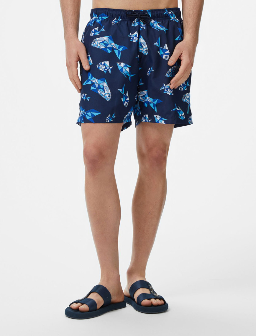 Nautica Erkek Lacivert Regular Fit Desenli Mayo Şort