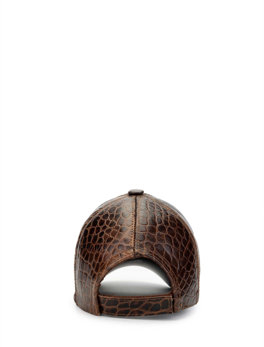 Tamer Tanca Erkek Hakiki Deri Kahverengi Kroko Beyzbol Şapka